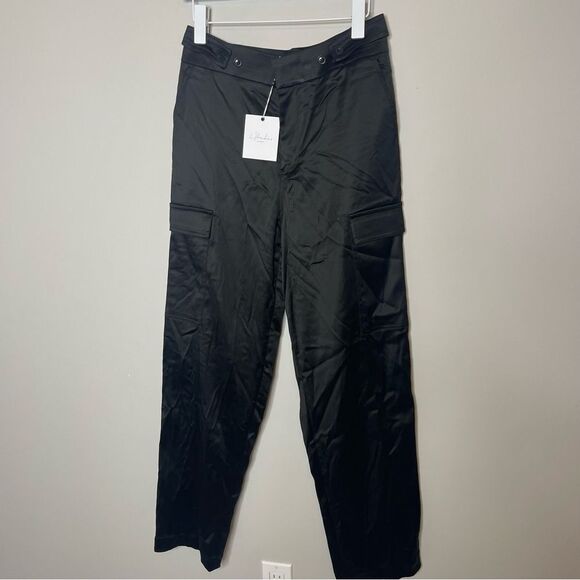 L’Academie Revolve  black satin cargo pants Small new - Picture 4 of 9